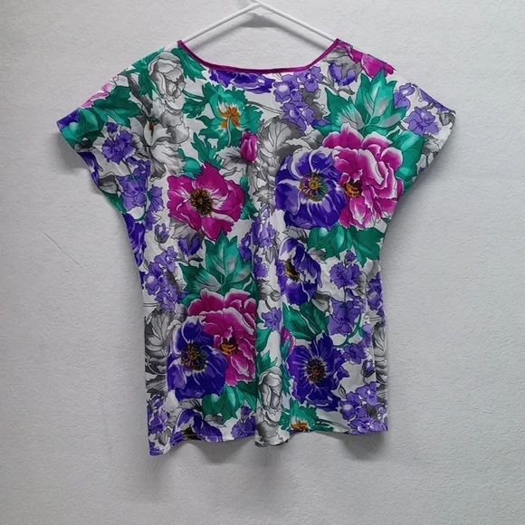 Vintage 80s-90s California Miss Floral Satin Blouse // M - Picture 5 of 5